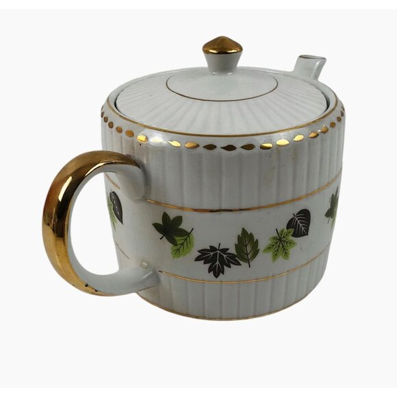 Wood And Sons Teapot English Ironstone Gold Trim Leaf Design Alpine White - Picture 7 of 10